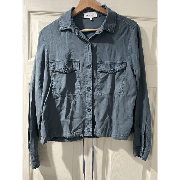 98Bella Dahl Tie Waist Utility Shirt Jacket Size S Green Button Front A001598 - Picture 9 of 11